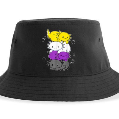 Kawaii Axolotl Pile Nonbinary Flag LGBTQ Sustainable Bucket Hat