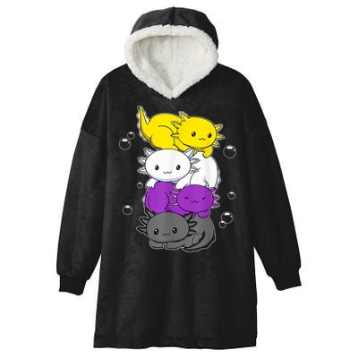 Kawaii Axolotl Pile Nonbinary Flag LGBTQ Hooded Wearable Blanket