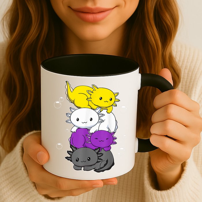 Kawaii Axolotl Pile Nonbinary Flag LGBTQ Mug