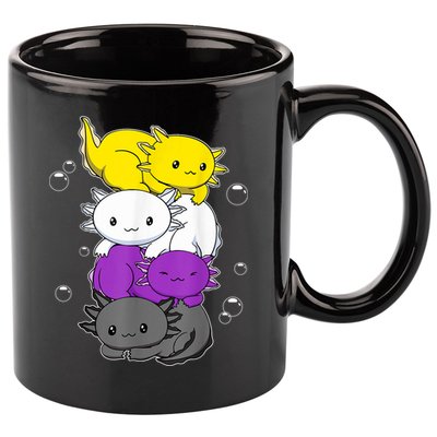 Kawaii Axolotl Pile Nonbinary Flag LGBTQ 11oz C Handle Ceramic Mug