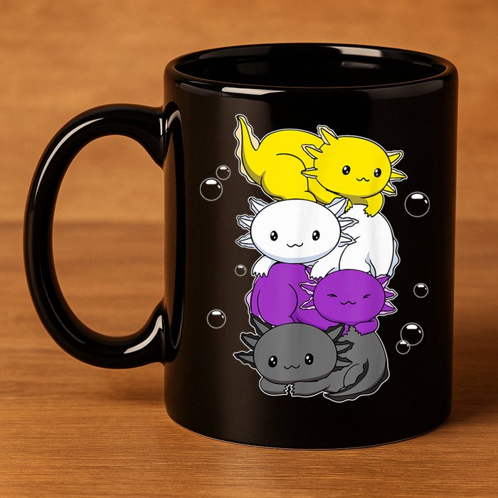 Kawaii Axolotl Pile Nonbinary Flag LGBTQ 11oz C Handle Ceramic Mug
