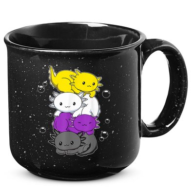 Kawaii Axolotl Pile Nonbinary Flag LGBTQ 15oz Campfire Ceramic Mug