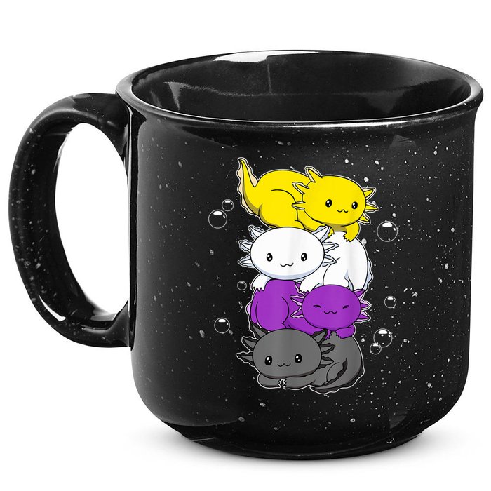 Kawaii Axolotl Pile Nonbinary Flag LGBTQ 15oz Campfire Ceramic Mug