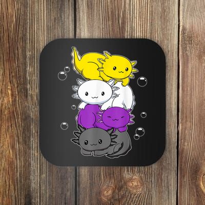 Kawaii Axolotl Pile Nonbinary Flag LGBTQ Coaster
