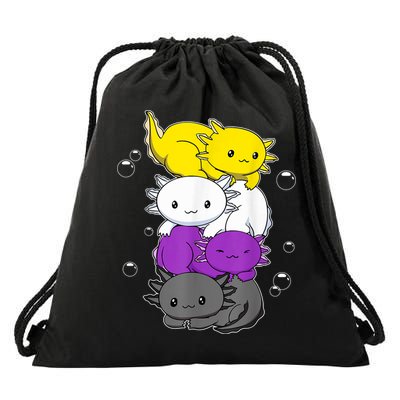 Kawaii Axolotl Pile Nonbinary Flag LGBTQ Drawstring Bag