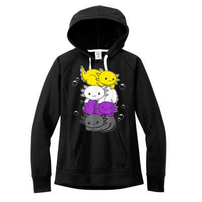 Kawaii Axolotl Pile Nonbinary Flag LGBTQ Women's Fleece Hoodie