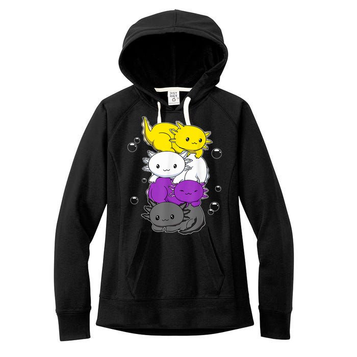 Kawaii Axolotl Pile Nonbinary Flag LGBTQ Women's Fleece Hoodie