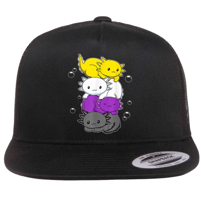 Kawaii Axolotl Pile Nonbinary Flag LGBTQ Flatbill Hat