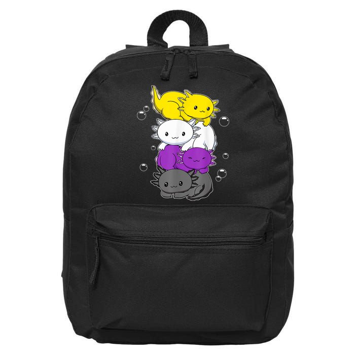 Kawaii Axolotl Pile Nonbinary Flag LGBTQ 16 in Basic Backpack