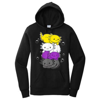 Kawaii Axolotl Pile Nonbinary Flag LGBTQ Women's Pullover Hoodie
