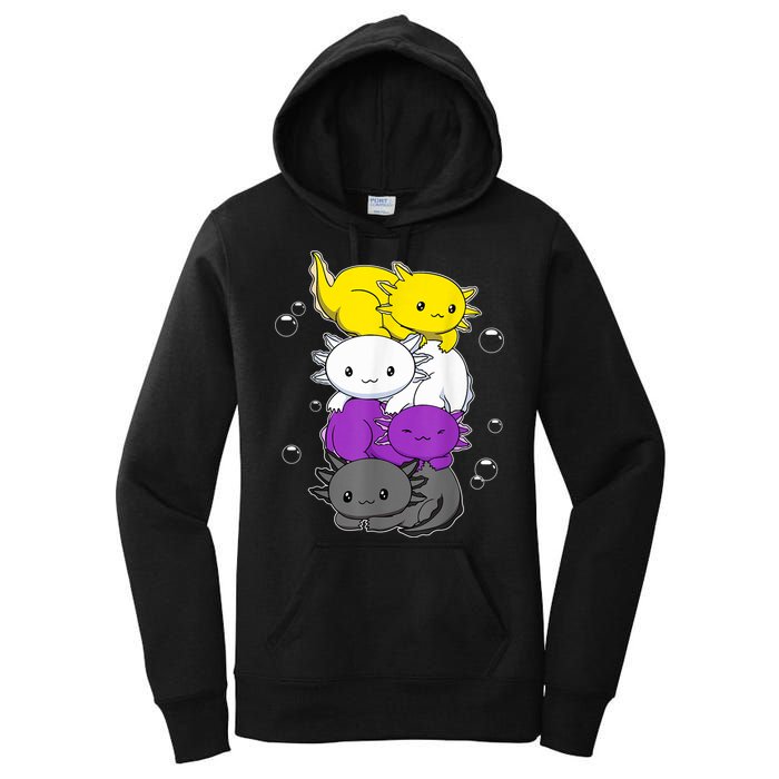 Kawaii Axolotl Pile Nonbinary Flag LGBTQ Women's Pullover Hoodie