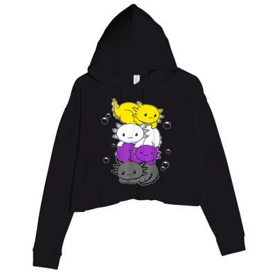 Kawaii Axolotl Pile Nonbinary Flag LGBTQ Crop Fleece Hoodie