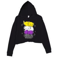 Kawaii Axolotl Pile Nonbinary Flag LGBTQ Crop Fleece Hoodie