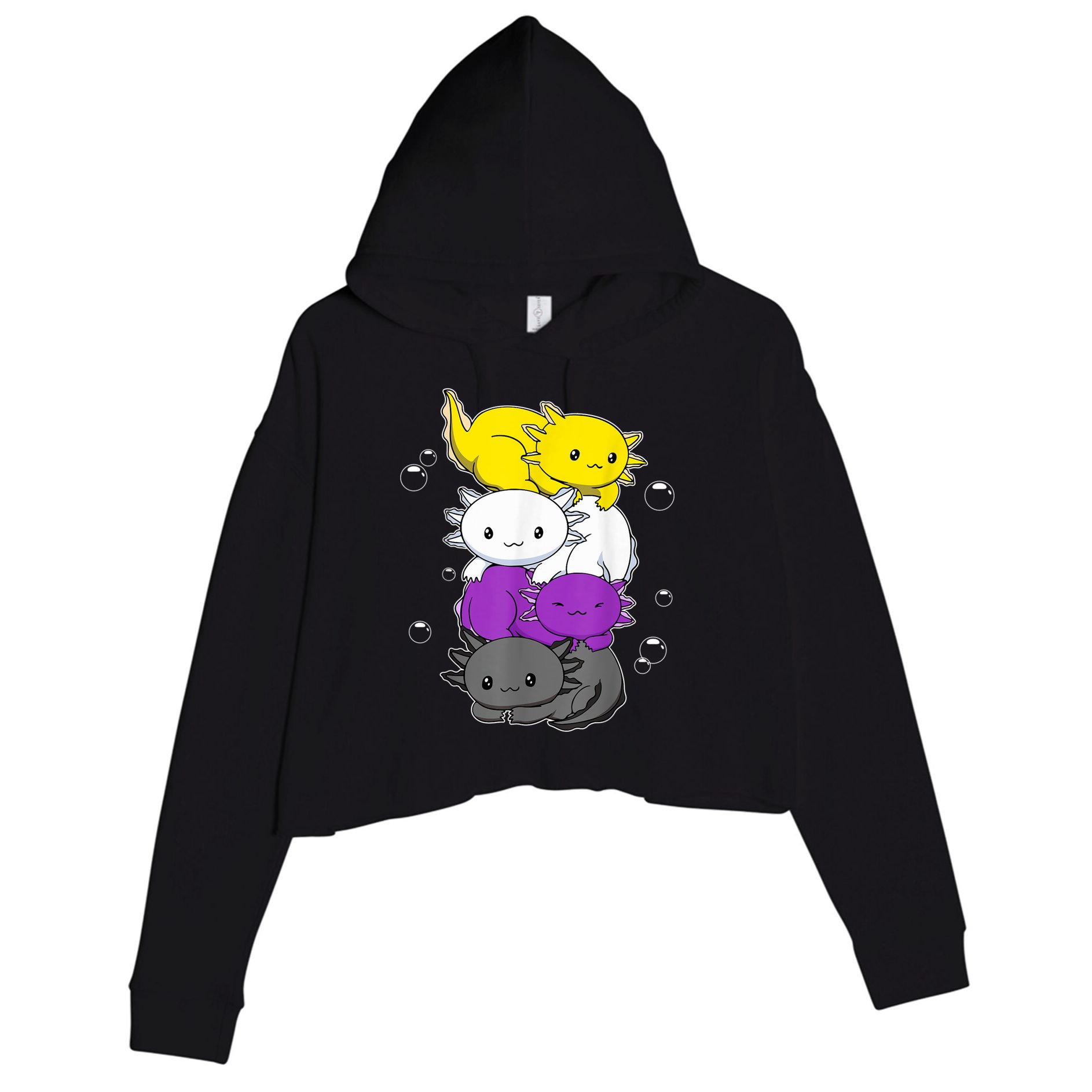 Kawaii Axolotl Pile Nonbinary Flag LGBTQ Crop Fleece Hoodie