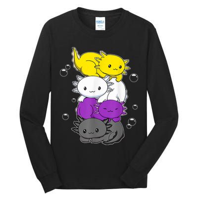 Kawaii Axolotl Pile Nonbinary Flag LGBTQ Tall Long Sleeve T-Shirt