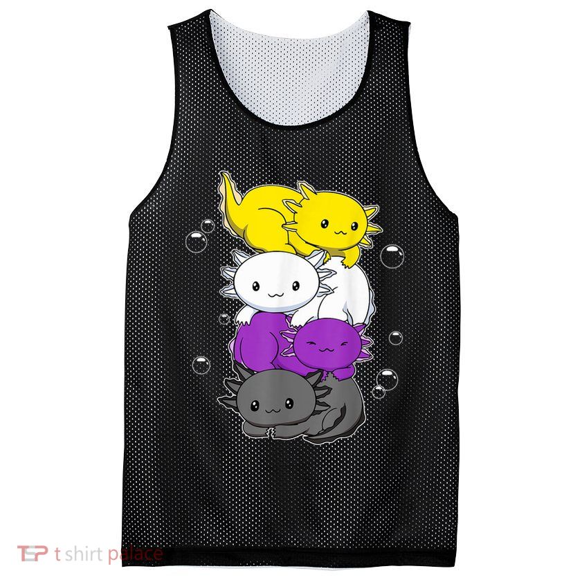 Kawaii Axolotl Pile Nonbinary Flag LGBTQ Mesh Reversible Basketball Jersey Tank