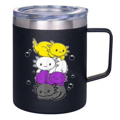 Kawaii Axolotl Pile Nonbinary Flag LGBTQ 12oz Stainless Steel Coffee Mug