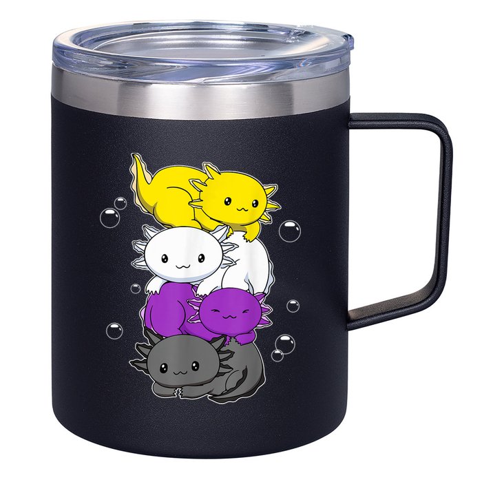 Kawaii Axolotl Pile Nonbinary Flag LGBTQ 12oz Stainless Steel Coffee Mug