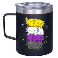 Kawaii Axolotl Pile Nonbinary Flag LGBTQ 12oz Stainless Steel Coffee Mug