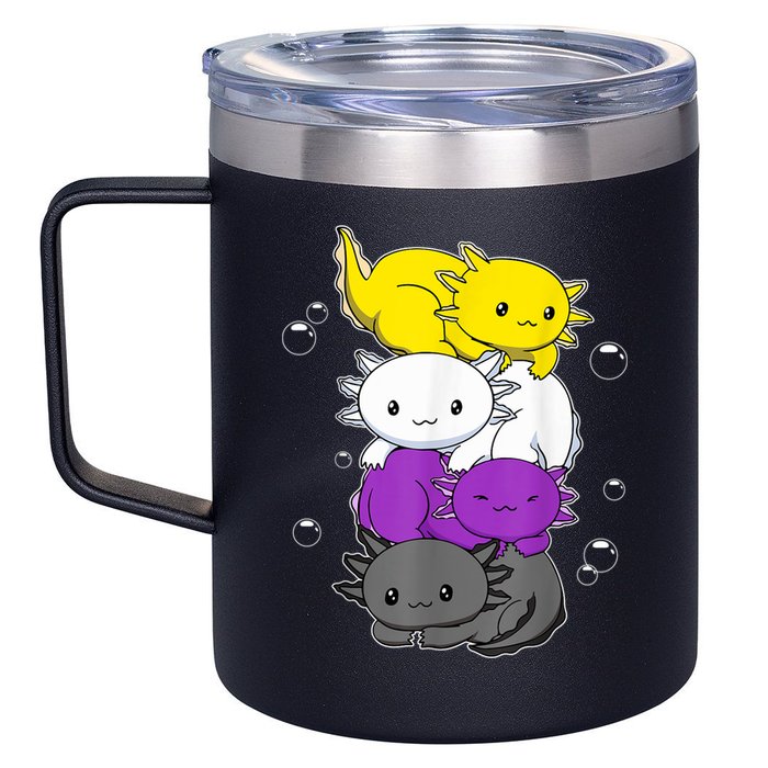 Kawaii Axolotl Pile Nonbinary Flag LGBTQ 12oz Stainless Steel Coffee Mug