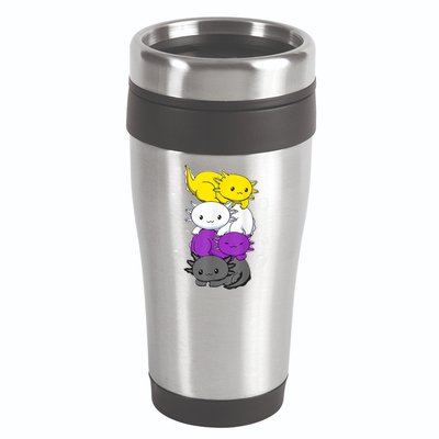 Kawaii Axolotl Pile Nonbinary Flag LGBTQ 16oz Travel Tumbler