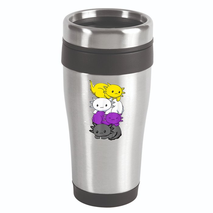 Kawaii Axolotl Pile Nonbinary Flag LGBTQ 16oz Travel Tumbler