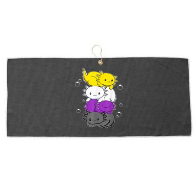 Kawaii Axolotl Pile Nonbinary Flag LGBTQ Large Microfiber Waffle Golf Towel