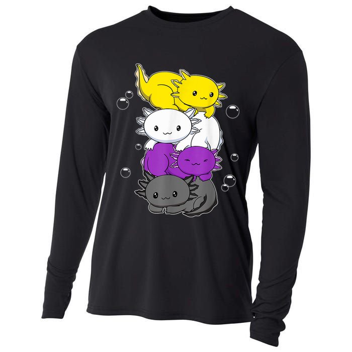 Kawaii Axolotl Pile Nonbinary Flag LGBTQ Cooling Performance Long Sleeve Crew