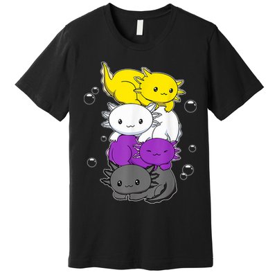 Kawaii Axolotl Pile Nonbinary Flag LGBTQ Premium T-Shirt