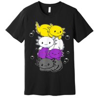 Kawaii Axolotl Pile Nonbinary Flag LGBTQ Premium T-Shirt