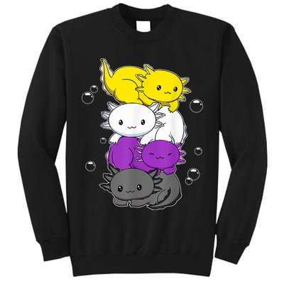 Kawaii Axolotl Pile Nonbinary Flag LGBTQ Tall Sweatshirt