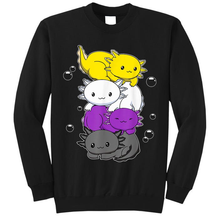 Kawaii Axolotl Pile Nonbinary Flag LGBTQ Tall Sweatshirt