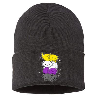 Kawaii Axolotl Pile Nonbinary Flag LGBTQ Sustainable Knit Beanie