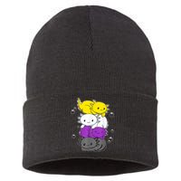 Kawaii Axolotl Pile Nonbinary Flag LGBTQ Sustainable Knit Beanie