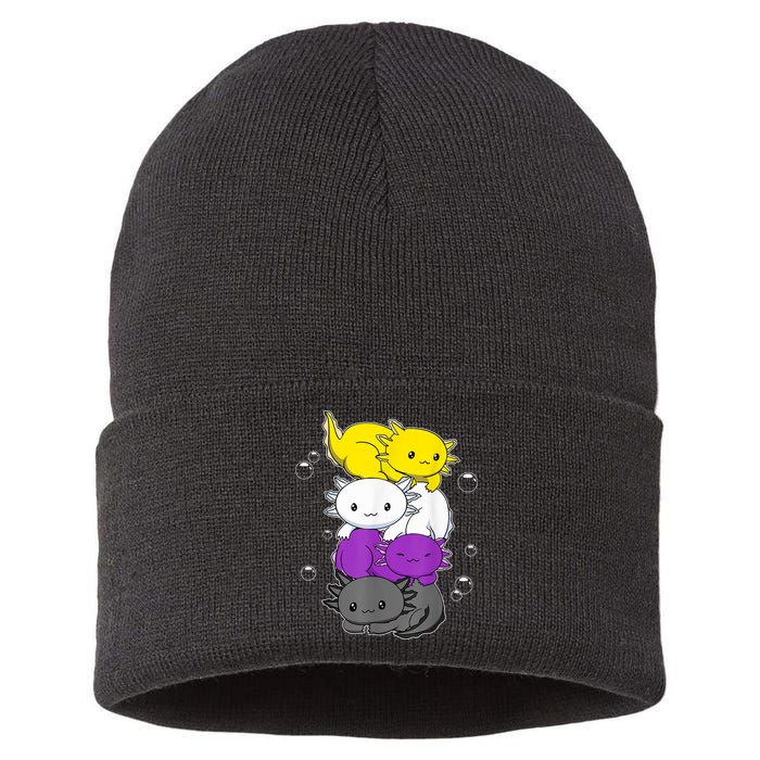 Kawaii Axolotl Pile Nonbinary Flag LGBTQ Sustainable Knit Beanie