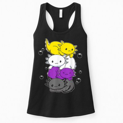 Kawaii Axolotl Pile Nonbinary Flag LGBTQ Womens Tank Top