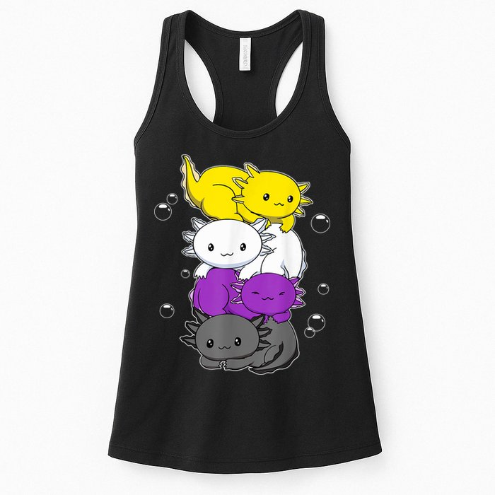 Kawaii Axolotl Pile Nonbinary Flag LGBTQ Womens Tank Top