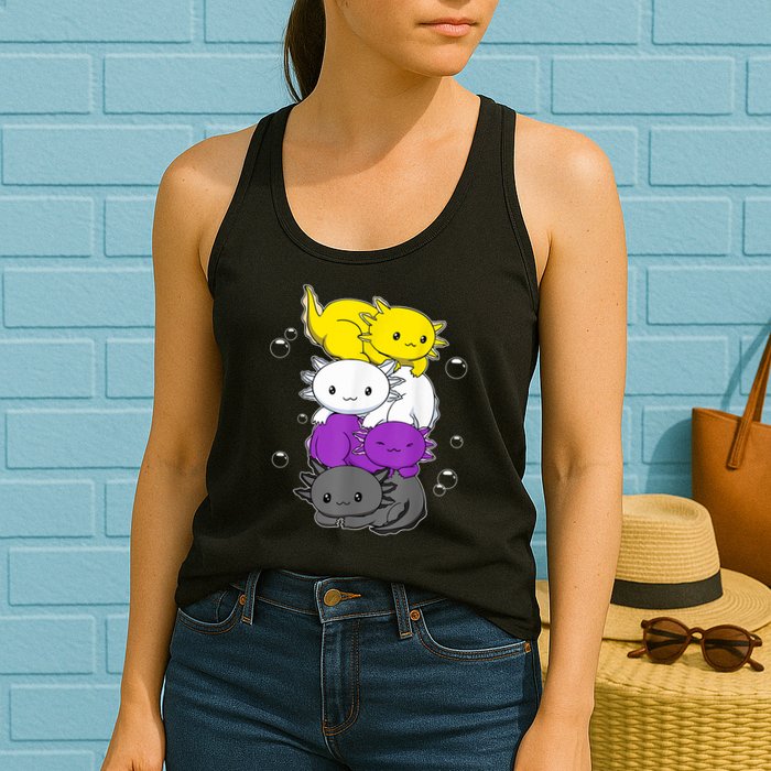 Kawaii Axolotl Pile Nonbinary Flag LGBTQ Womens Tank Top