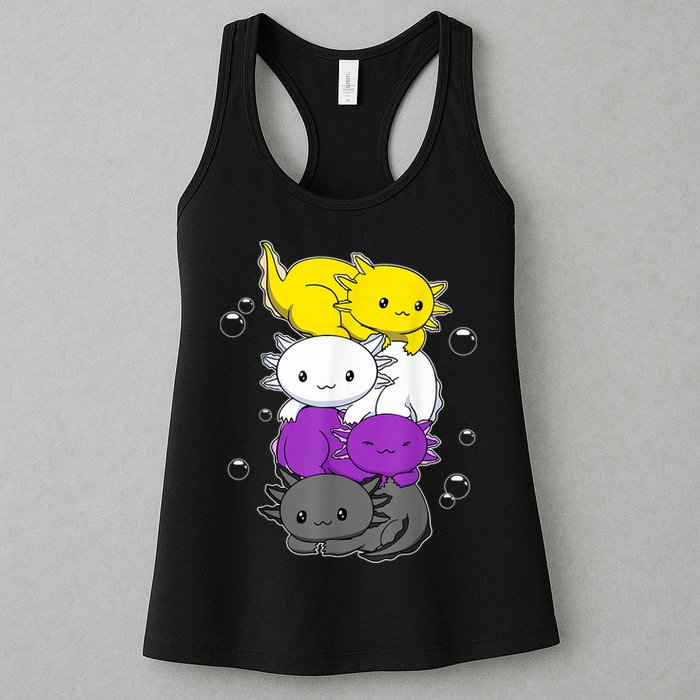 Kawaii Axolotl Pile Nonbinary Flag LGBTQ Womens Tank Top