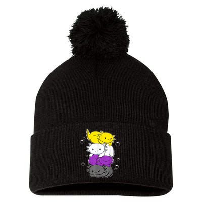 Kawaii Axolotl Pile Nonbinary Flag LGBTQ Pom Pom 12in Knit Beanie