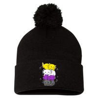 Kawaii Axolotl Pile Nonbinary Flag LGBTQ Pom Pom 12in Knit Beanie