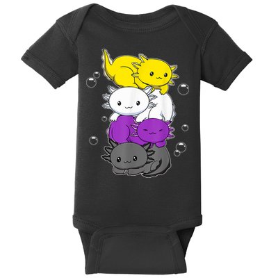 Kawaii Axolotl Pile Nonbinary Flag LGBTQ Baby Bodysuit