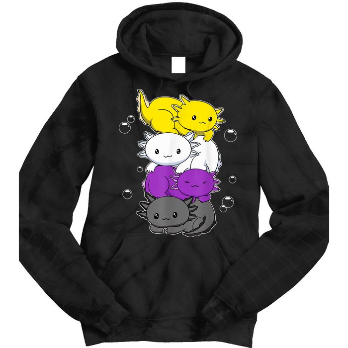 Kawaii Axolotl Pile Nonbinary Flag LGBTQ Tie Dye Hoodie