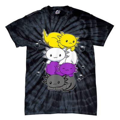 Kawaii Axolotl Pile Nonbinary Flag LGBTQ Tie-Dye T-Shirt