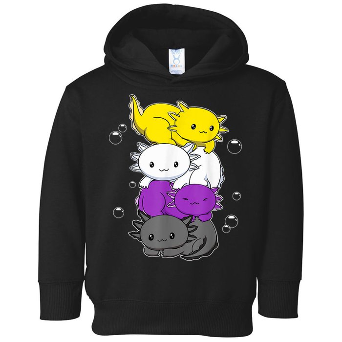Kawaii Axolotl Pile Nonbinary Flag LGBTQ Toddler Hoodie