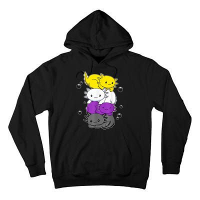 Kawaii Axolotl Pile Nonbinary Flag LGBTQ Tall Hoodie
