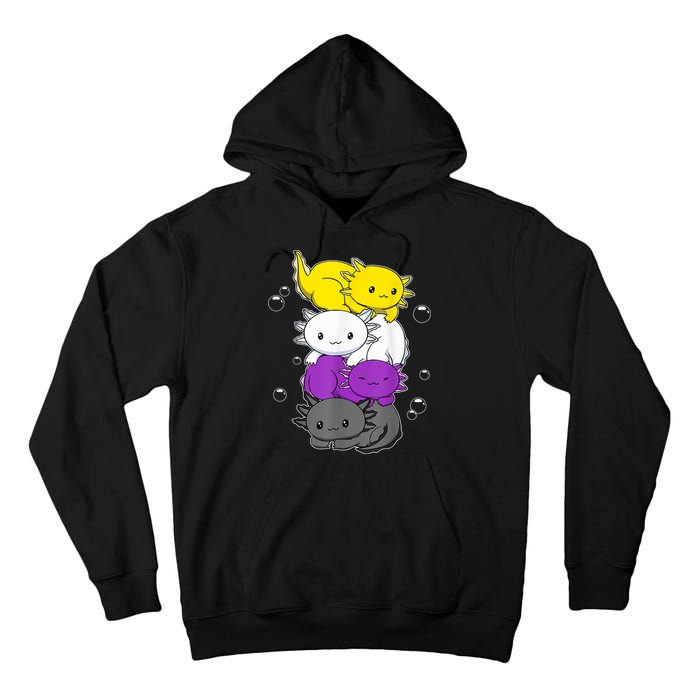 Kawaii Axolotl Pile Nonbinary Flag LGBTQ Tall Hoodie