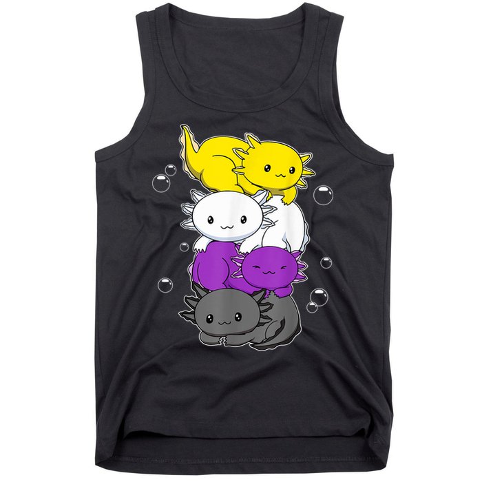 Kawaii Axolotl Pile Nonbinary Flag LGBTQ Tank Top