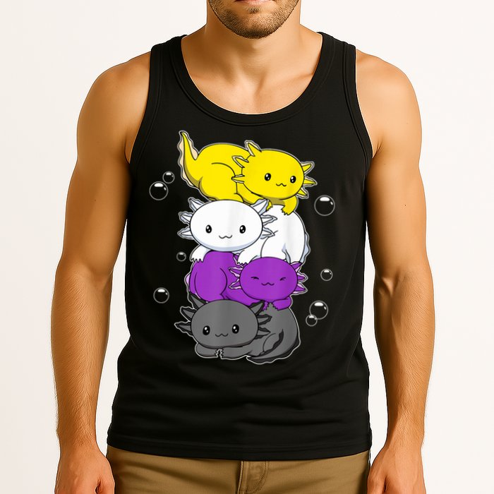 Kawaii Axolotl Pile Nonbinary Flag LGBTQ Tank Top