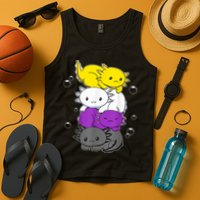 Kawaii Axolotl Pile Nonbinary Flag LGBTQ Tank Top